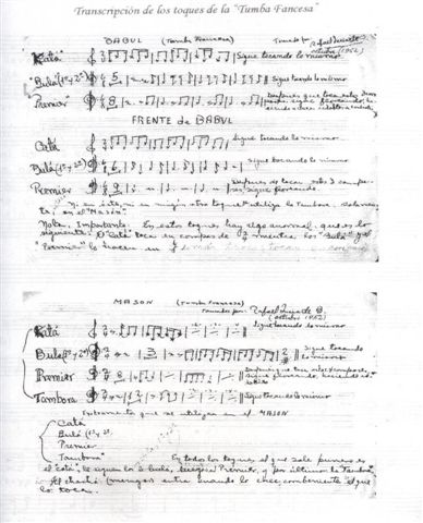 manuscrite de R. Inciarte : notation de tumba francesa
